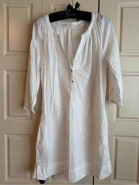 H&M beach top cover up White Cotton Henley Tunic Sz 6, S/M